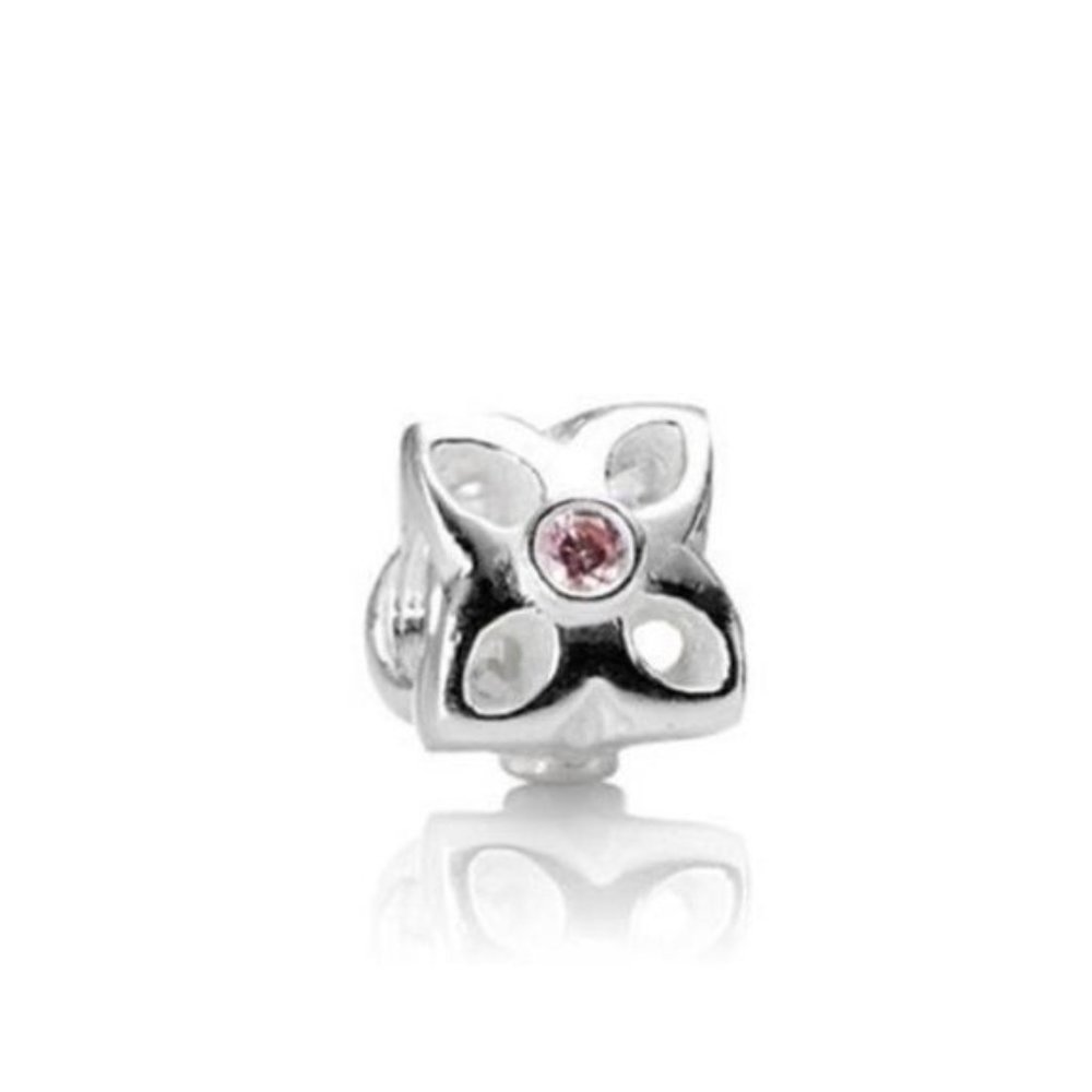 Pandora Flower with Pink Gemstone Retired Charm - Picture 1 of 5
